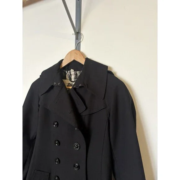 Burberry London Black Mid Length Trench Coat Size 6 - Picture 2 of 13
